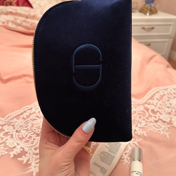 Dior Navy Velvet Double-Zip Cosmetic Pouch with Embossed CD - Picture 8 of 11
